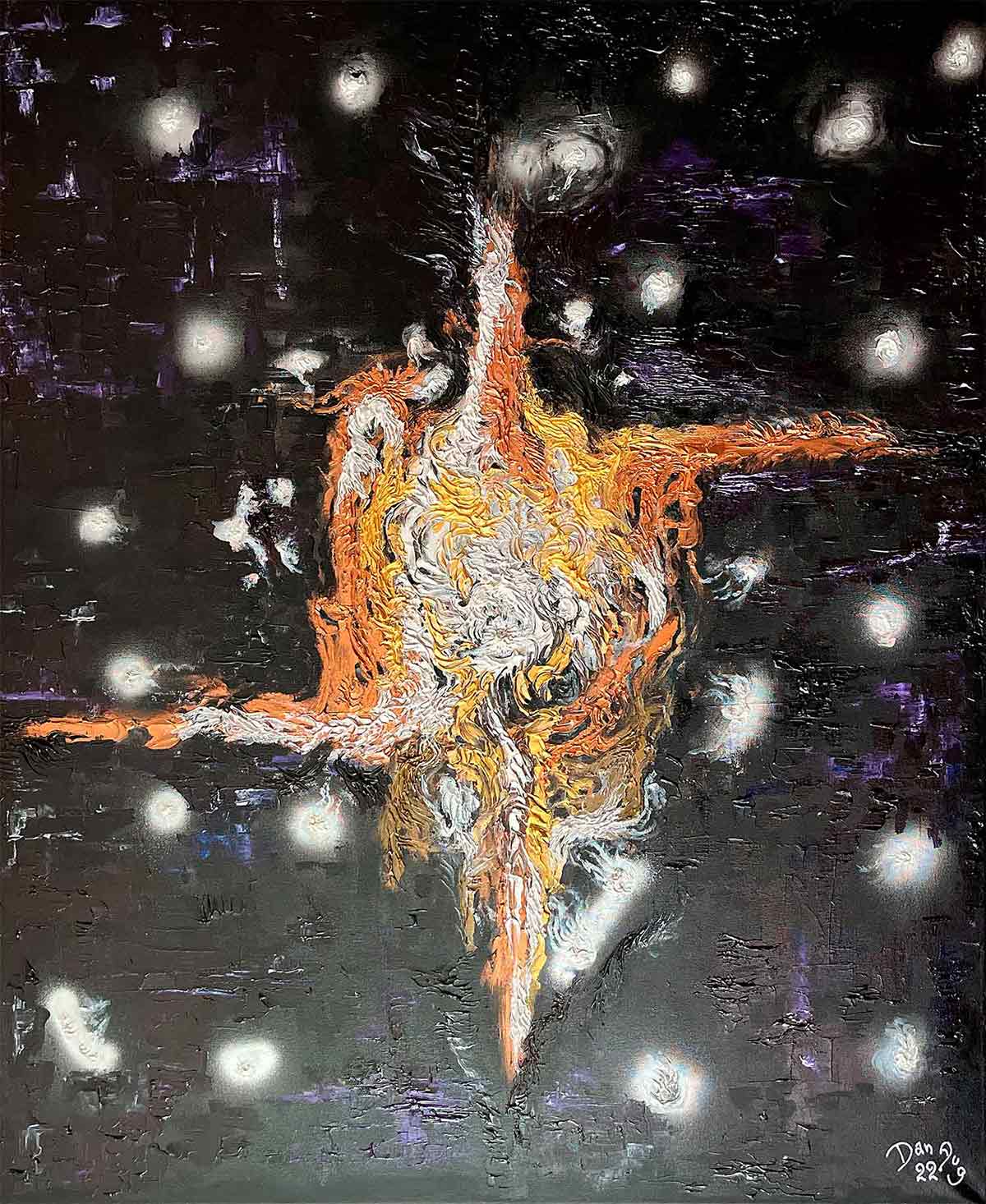 The Big Crunch abstract painting by Dan Aug showing cosmic collapse and energy convergence