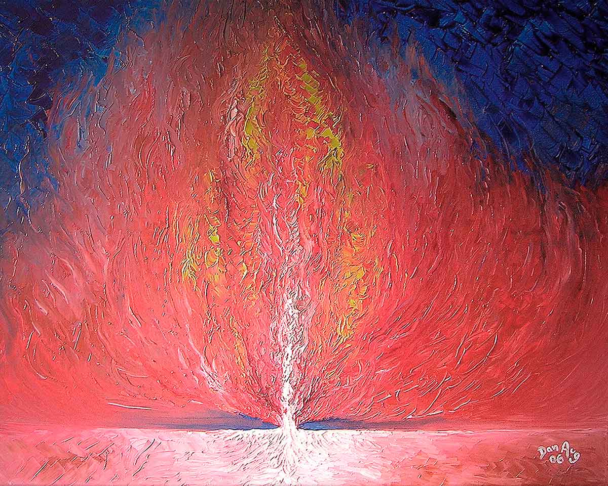 Genesis of the Inner Fire by Dan Aug, original contemporary painting exploring stellar energy and cosmic creation