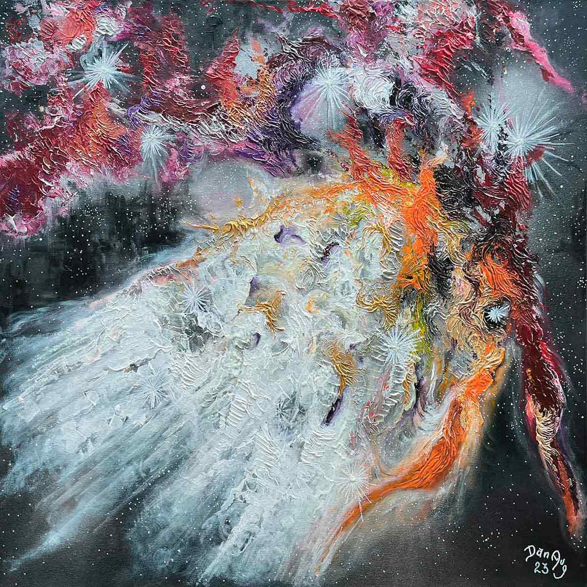 Rho Ophiuchi Cradle of Stars by Dan Aug, original contemporary astronomy painting inspired by the Rho Ophiuchi star-forming region