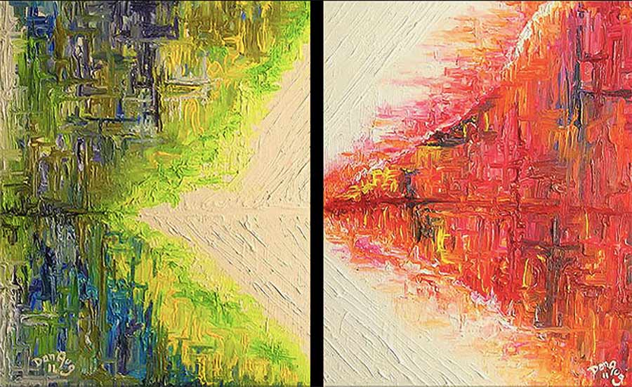 Diptych Feminine and Masculine Principle exploring complementary energies and cosmic polarity
