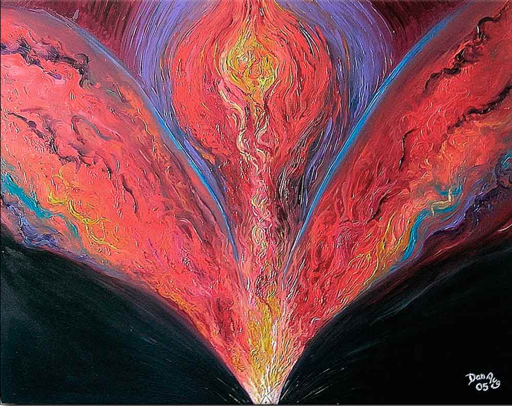 Genesis Interior Passion contemporary symbolic painting exploring emotional emergence and transformative forces