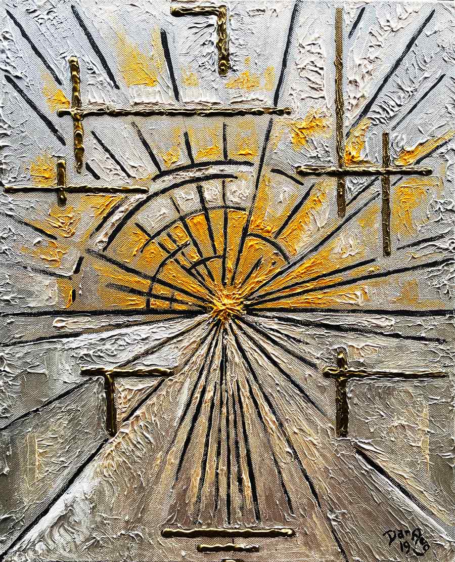 Construction in Gold, Silver & Bronze by Dan Aug technological symbolic artwork