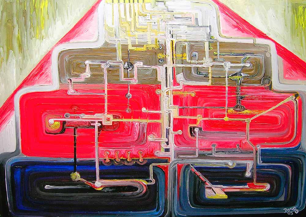 Silicon Symphony by Dan Aug futuristic constructivist symbolic painting