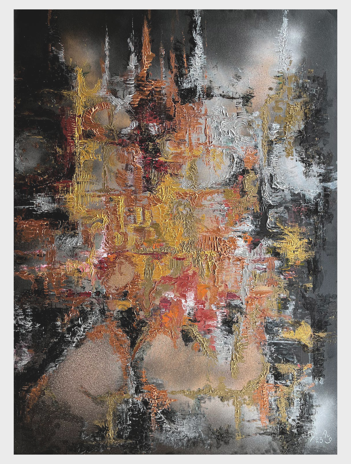 Stellar Furnace — cosmic expressionist painting by Dan Aug depicting heavy elements created after a supernova explosion