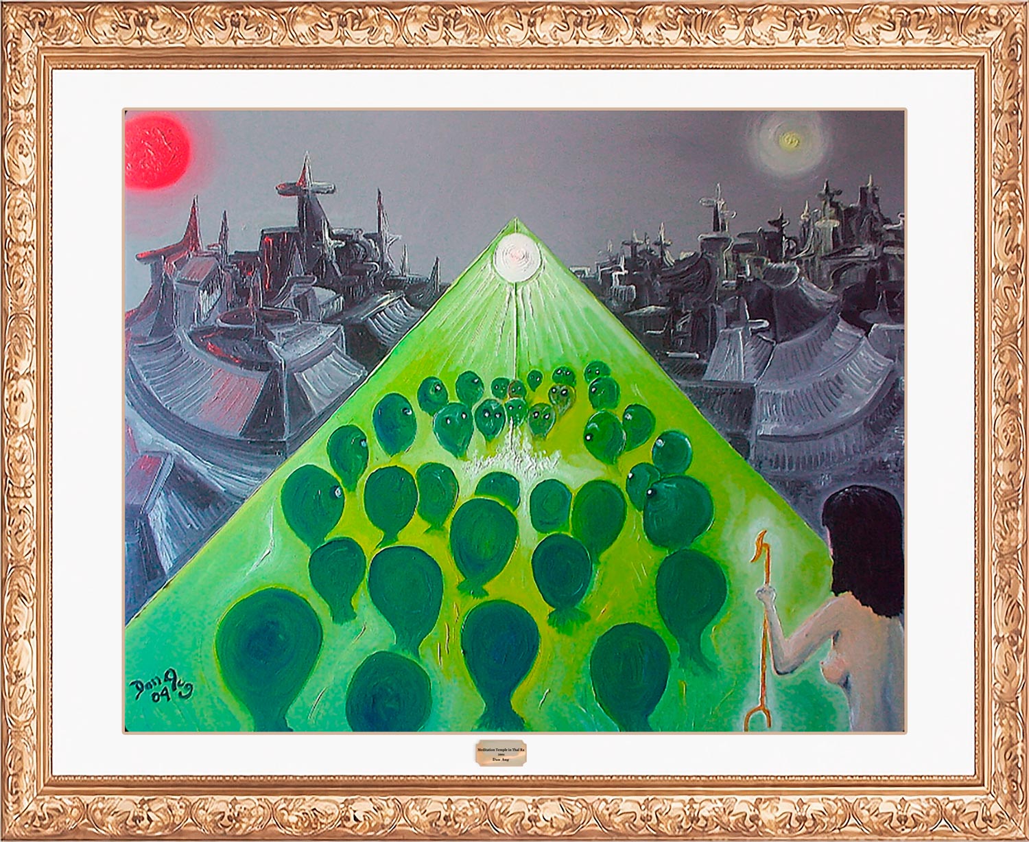 Meditation Temple in Thal Ra by Dan Aug, Neferu with Was scepter guided by Altherions under twin suns