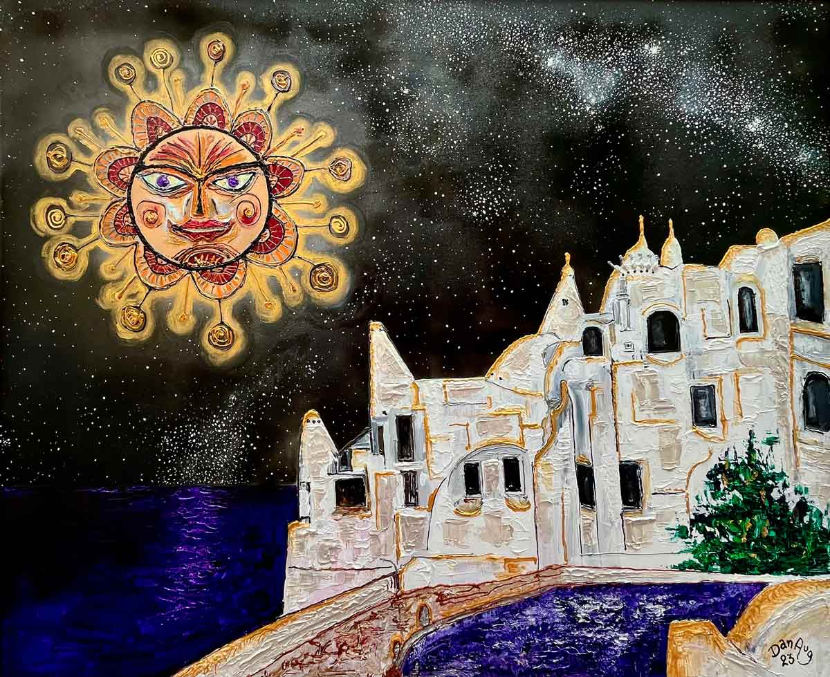 Midnight Sun in Aquarius symbolic painting inspired by memory imagination and celestial transformation