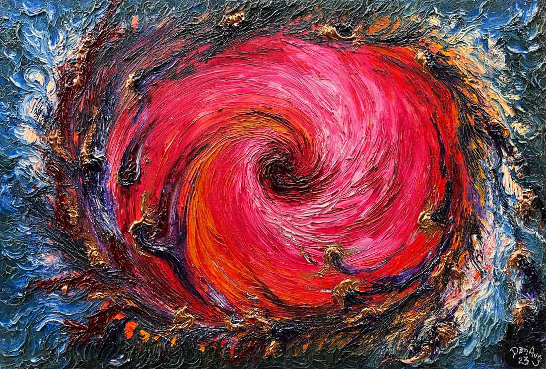 Dark Matter and Dark Energy contemporary painting inspired by cosmological expansion and invisible components of the Universe